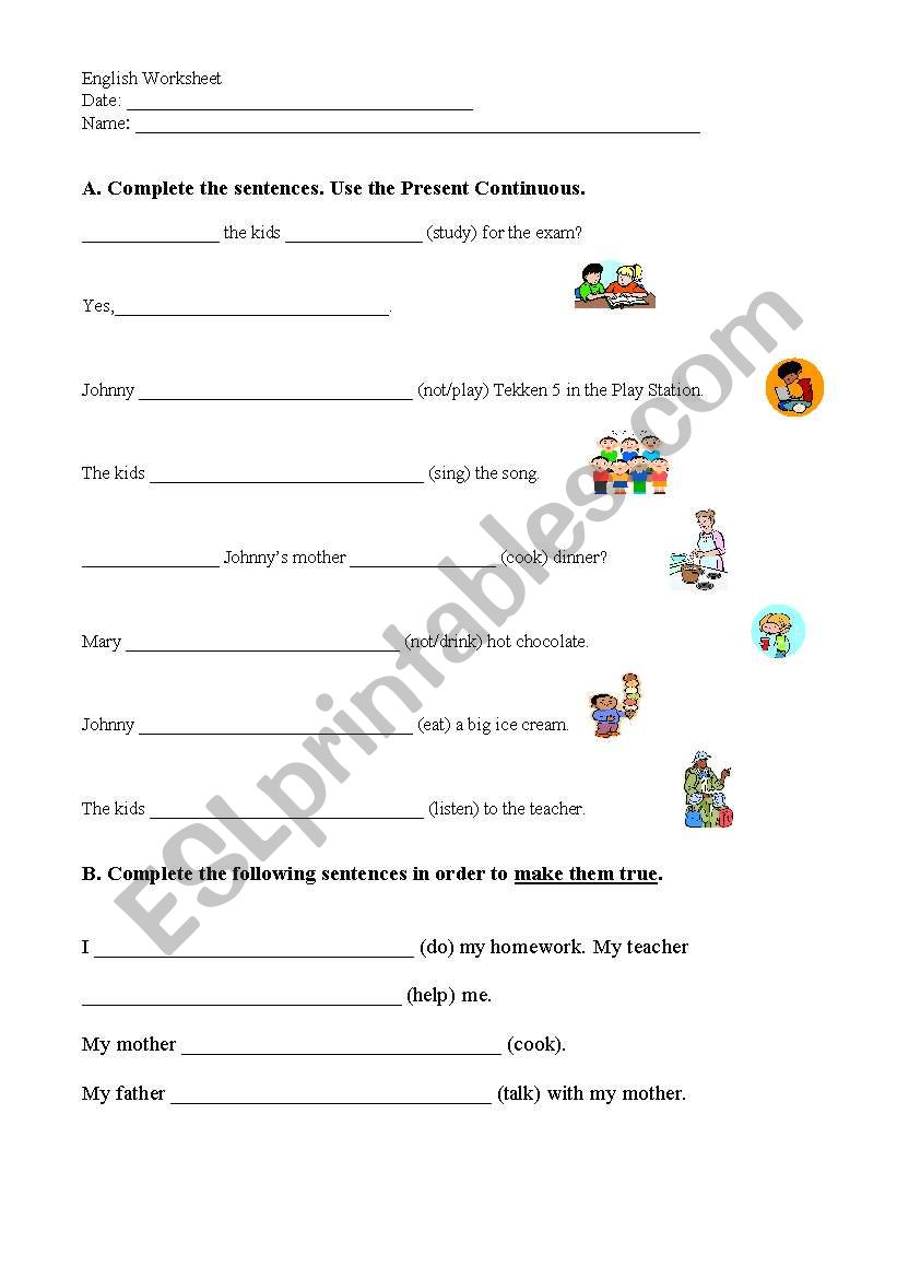 Present Continuous worksheet worksheet