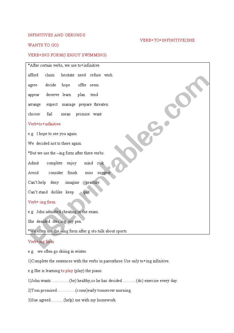 Gerunds worksheet