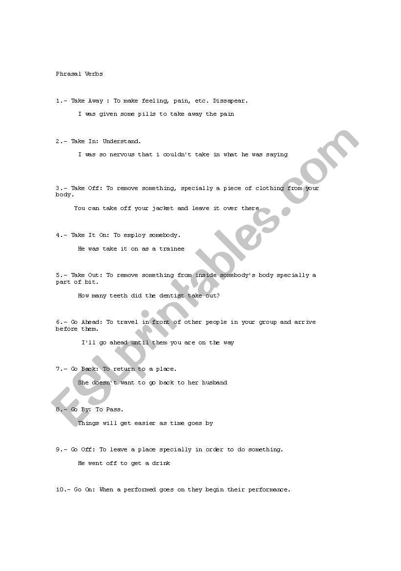 phrasal worksheet