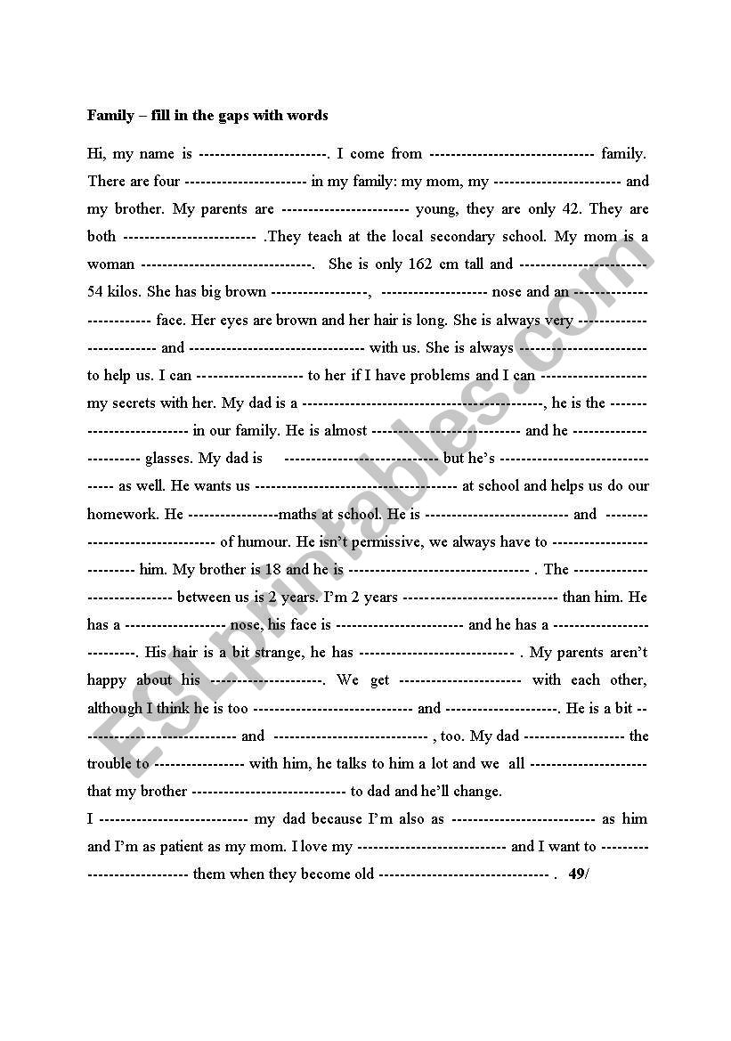 Family worksheet
