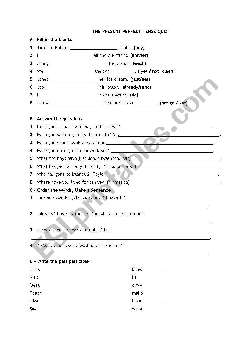 Present Perfect Tense worksheet