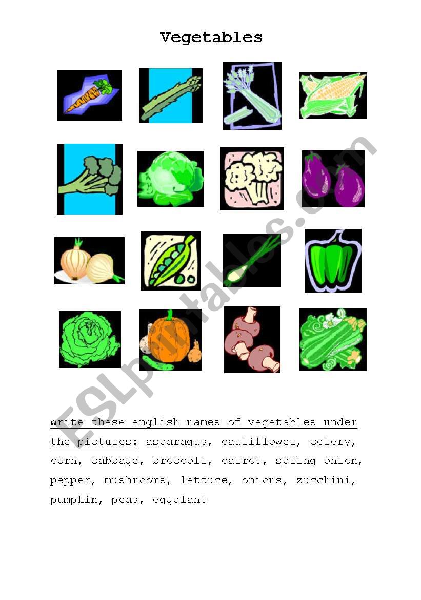 vegetables worksheet