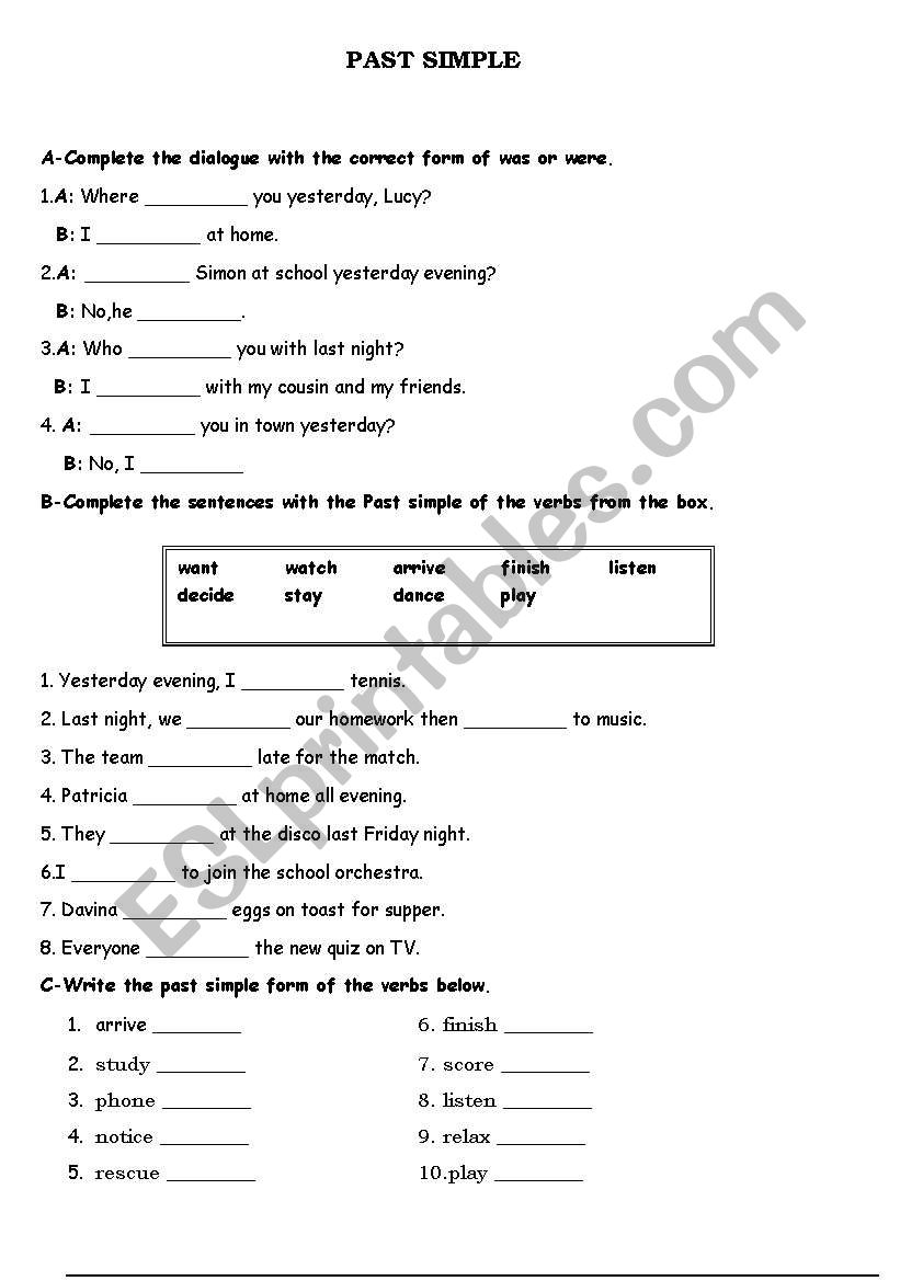 Past simple worksheet