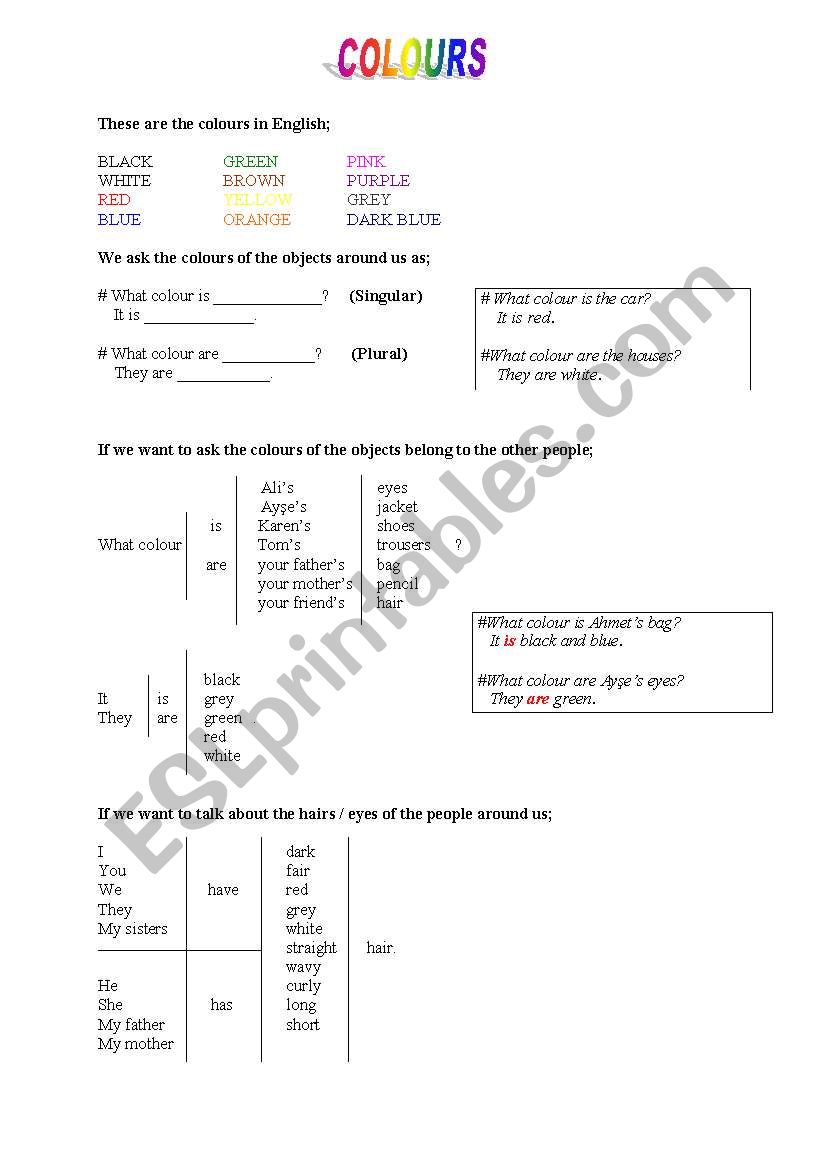 COLOURS worksheet