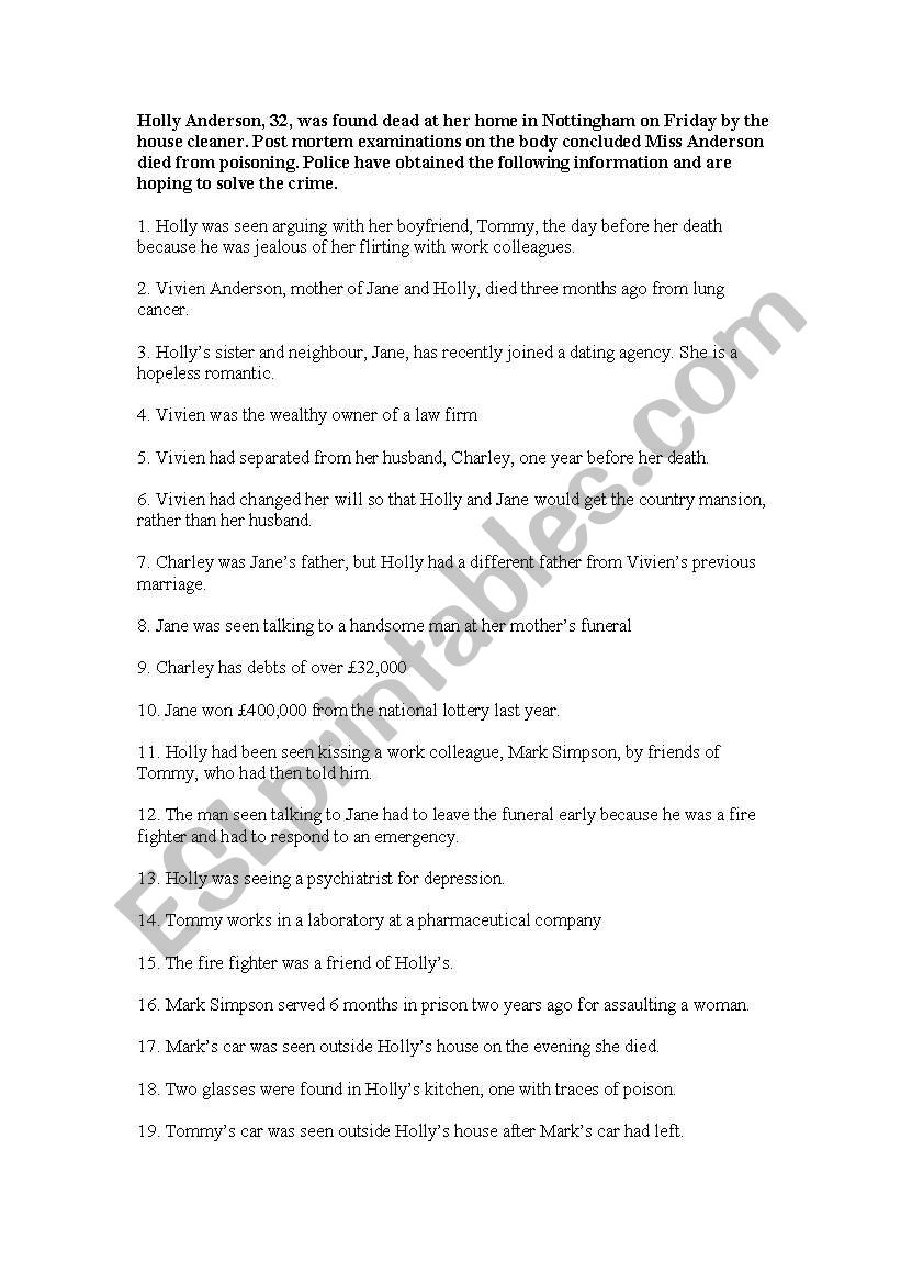 The Murder of Holly Anderson worksheet