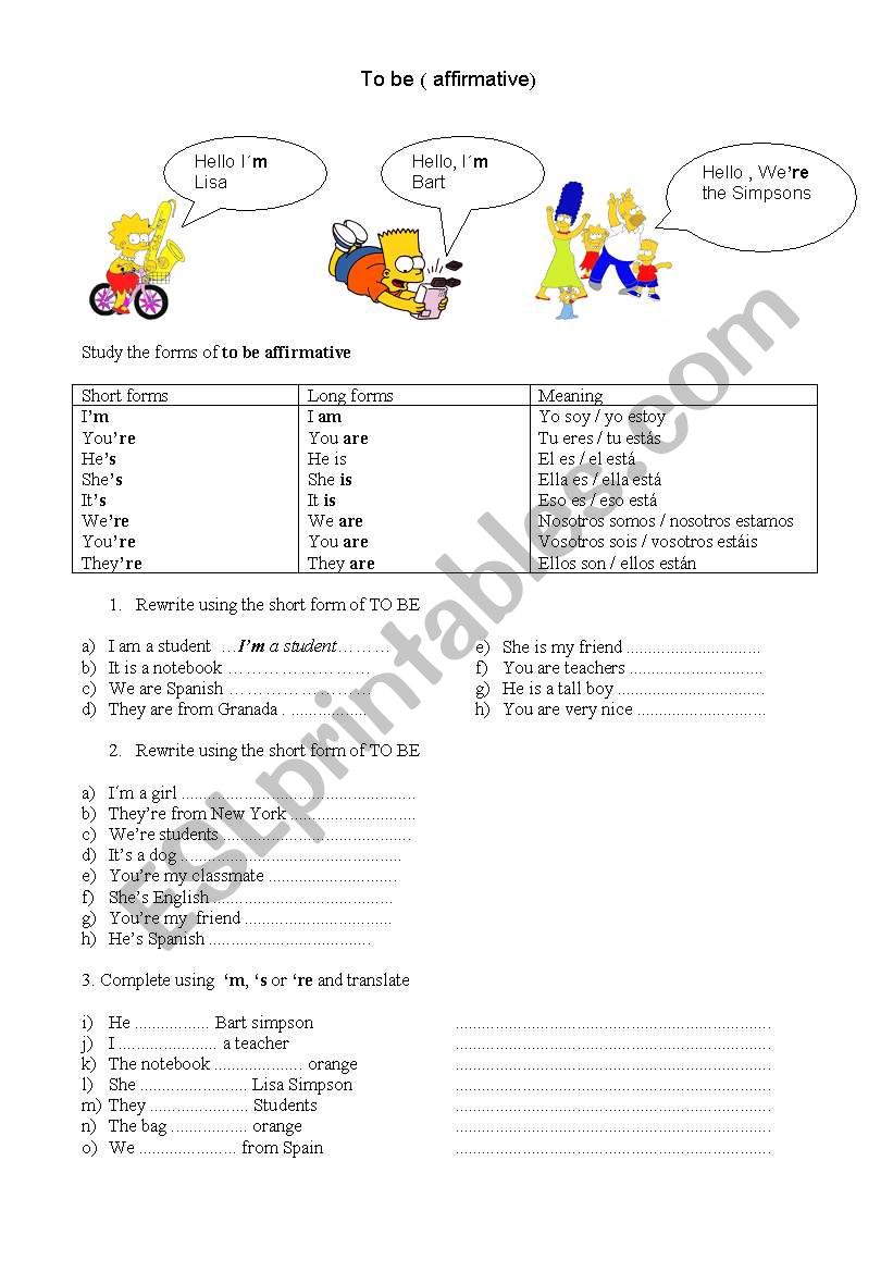 to be affirmative worksheet