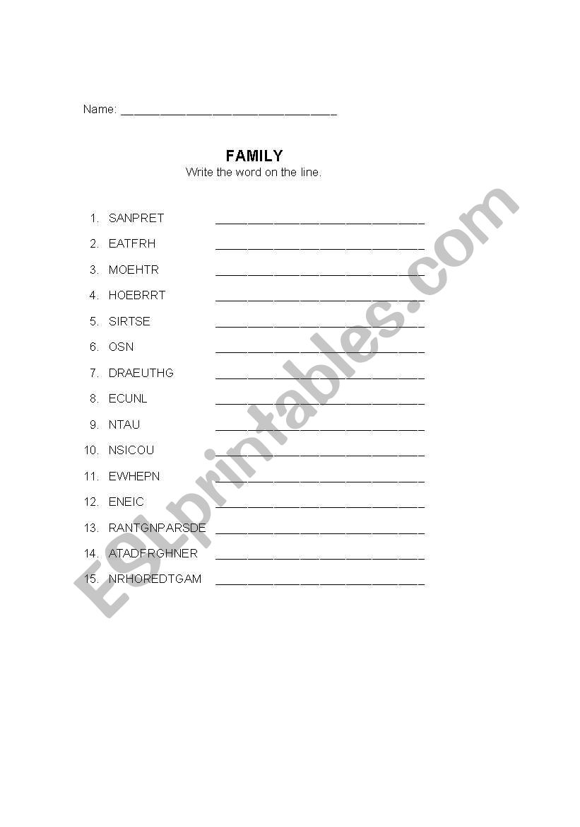 Members of the family worksheet