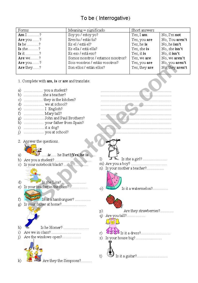 to be interrogative worksheet