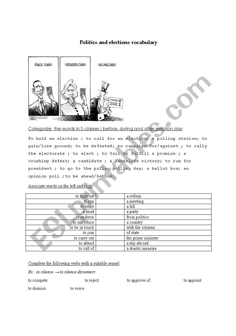 politics and elections  worksheet