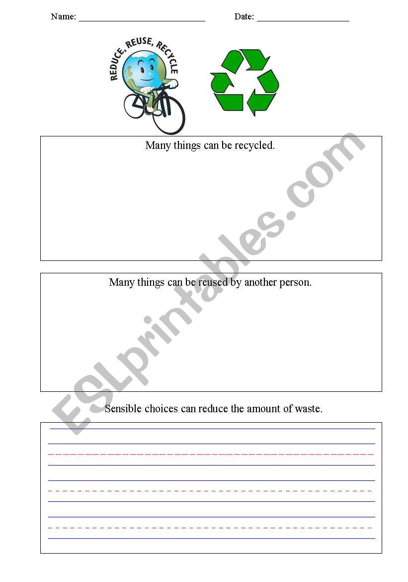 Reduce, reuse, recycle worksheet Reduce, reuse, recycle worksheet