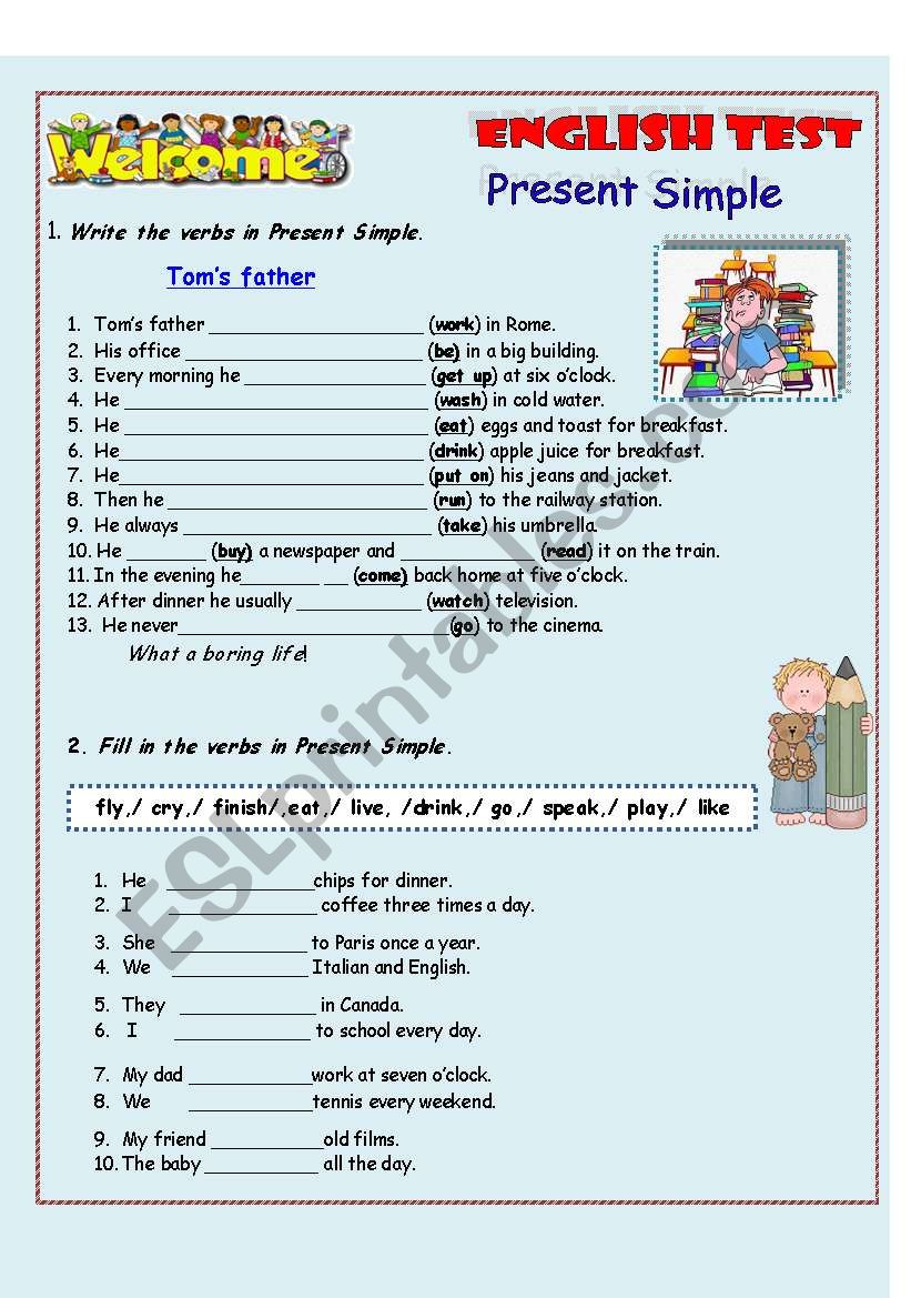 Present Simple/English test/ 3 pages