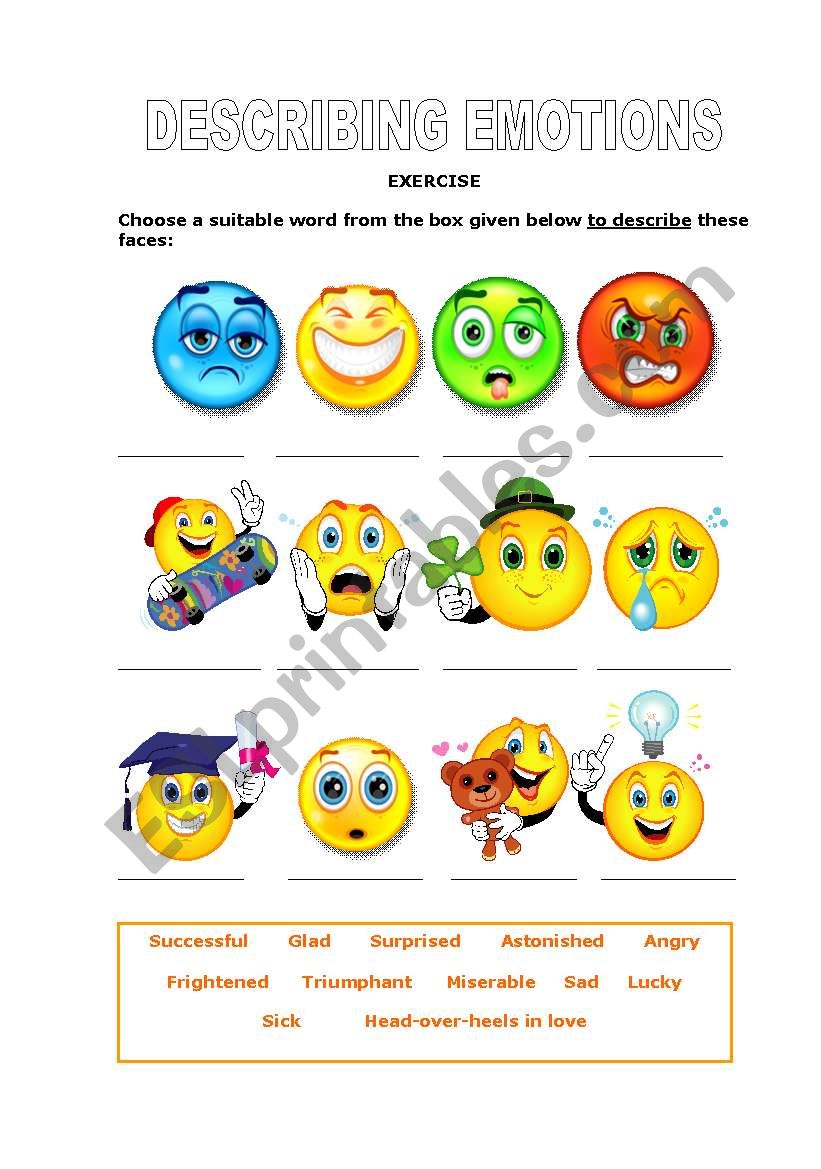 Describing emotions worksheet
