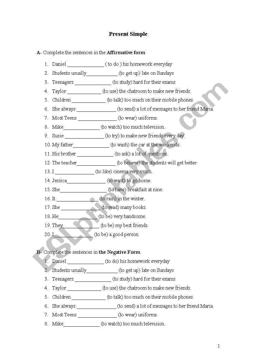 Present Simple worksheet