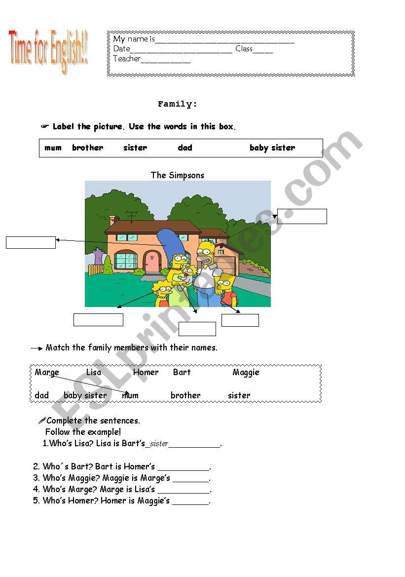 The Simpsons Family worksheet