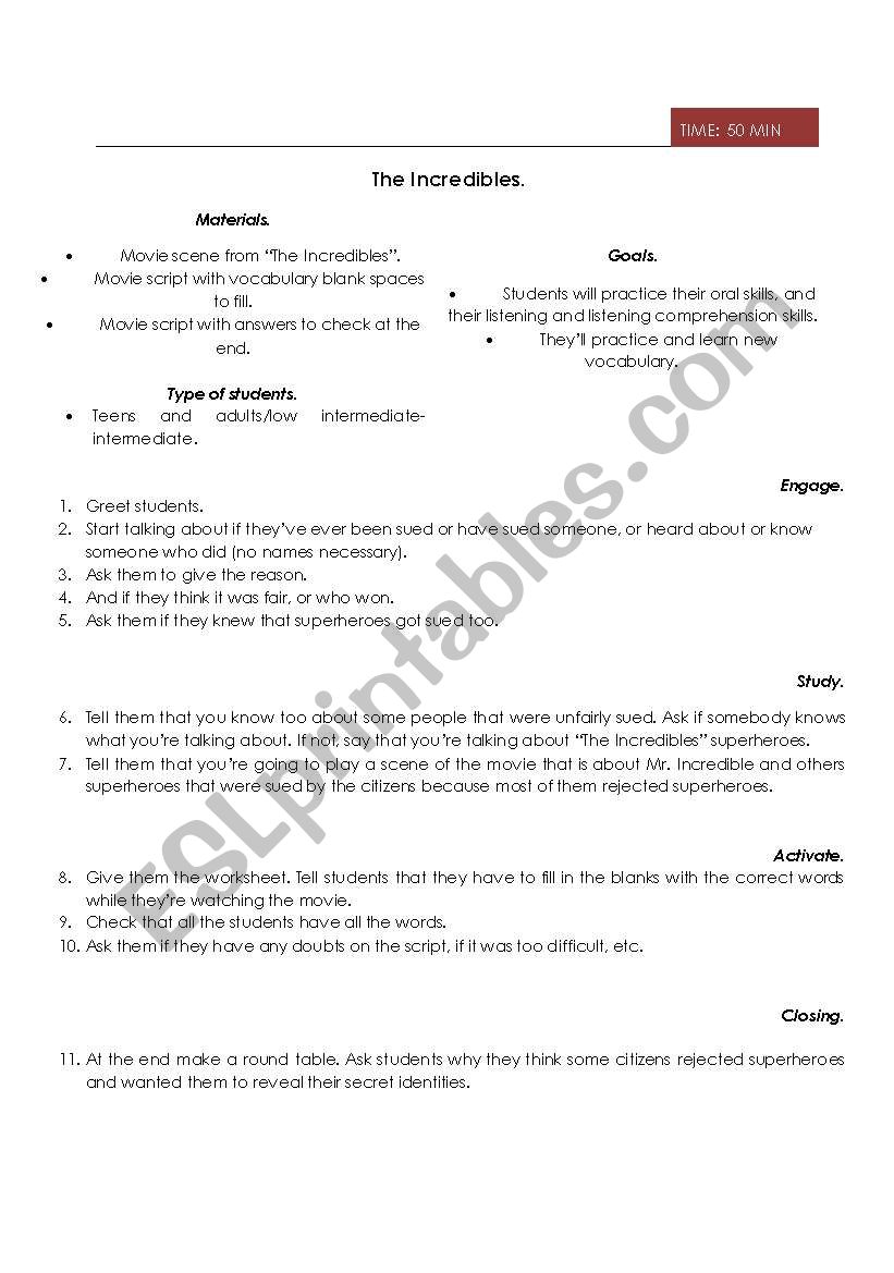 the incredibles worksheet