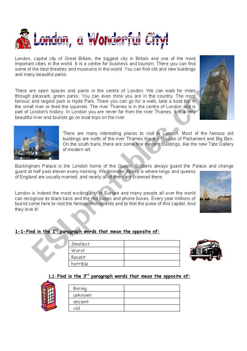 London, A Wonderful City worksheet