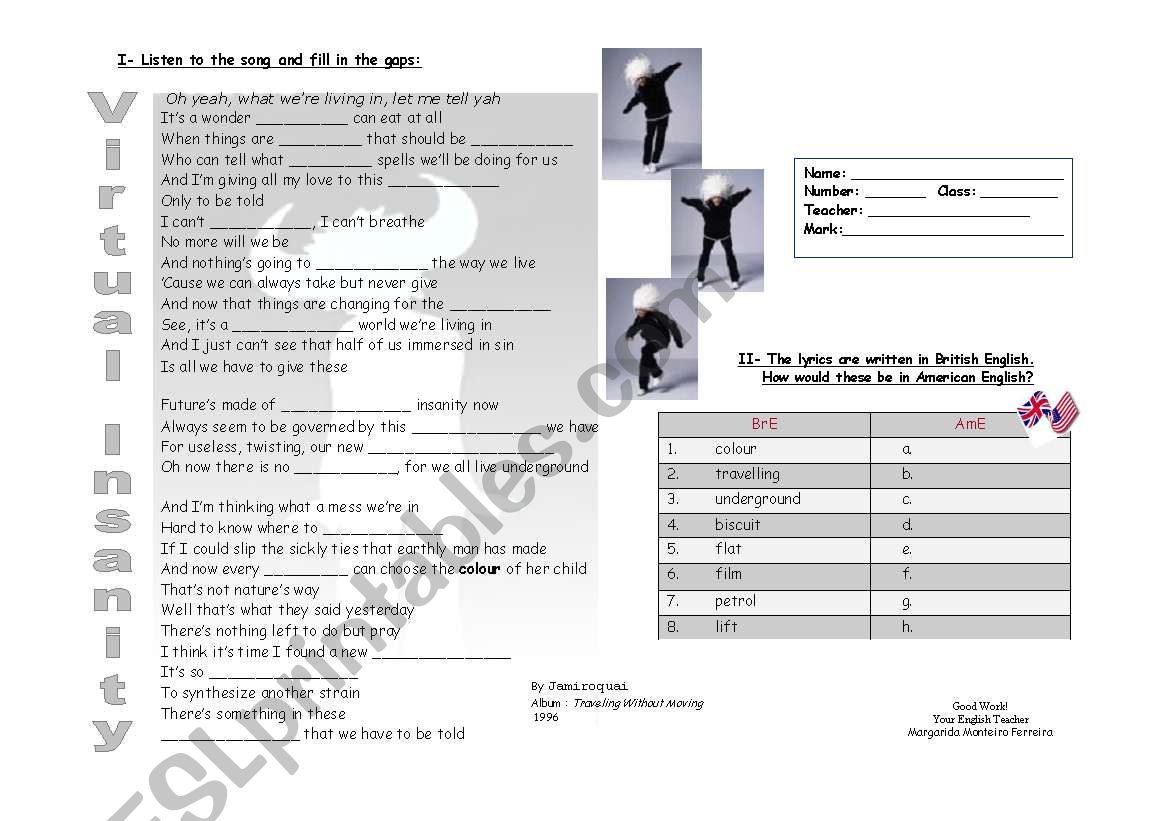 Virtual Insanity worksheet