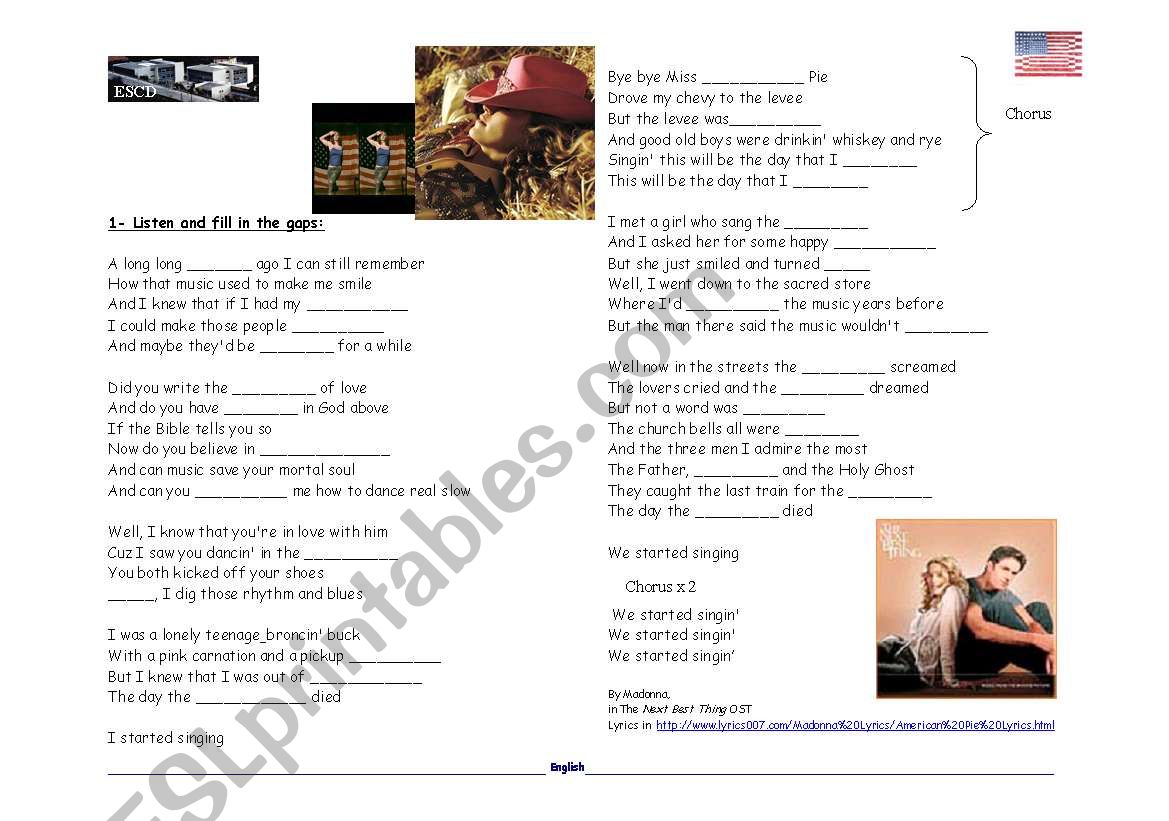 American Pie worksheet