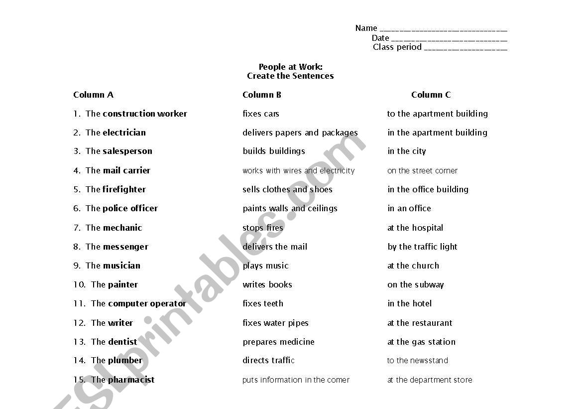 People at Work:  Create the Sentences