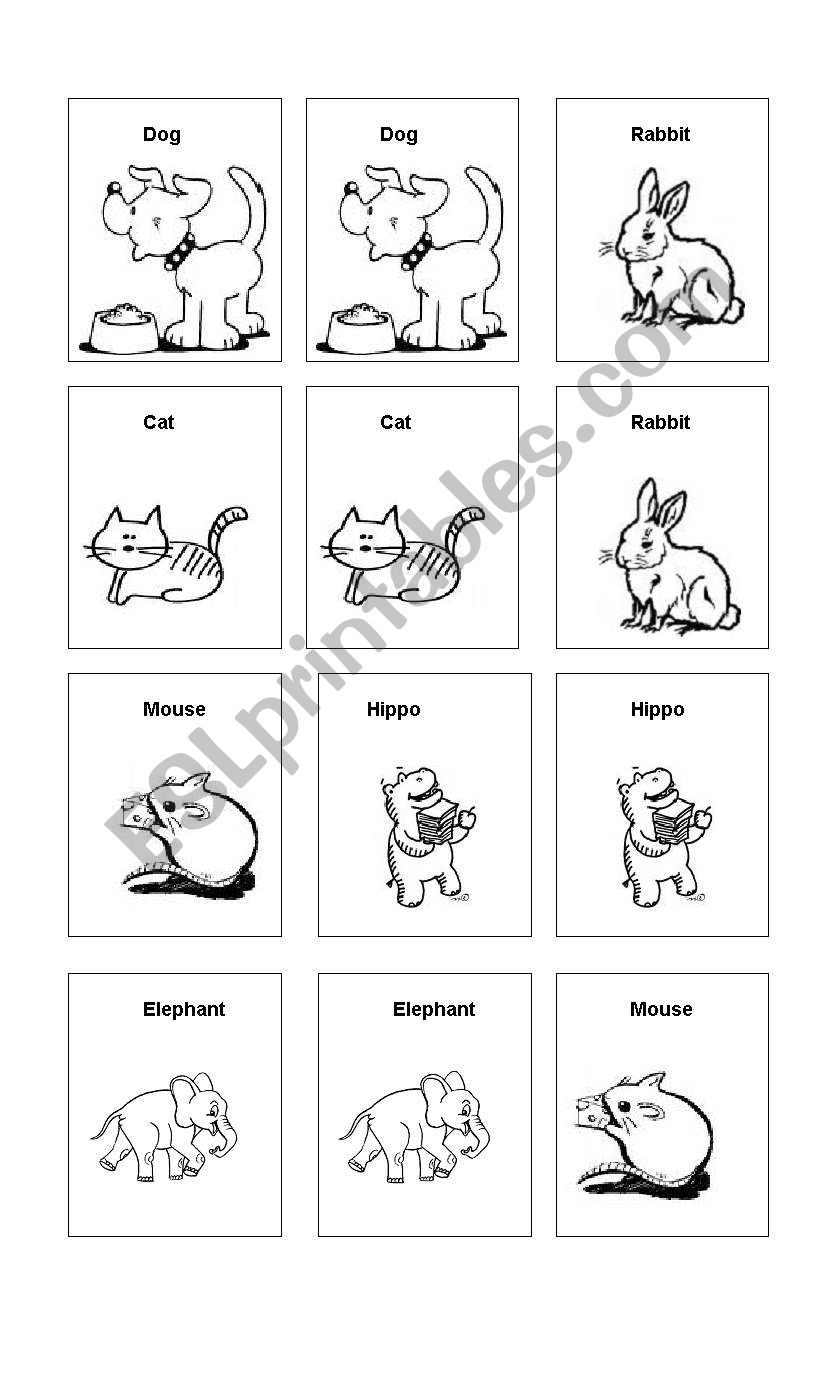 memory game animals worksheet