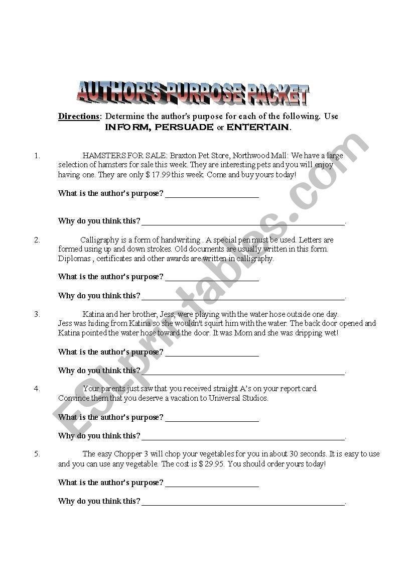 Authors Purpose worksheet