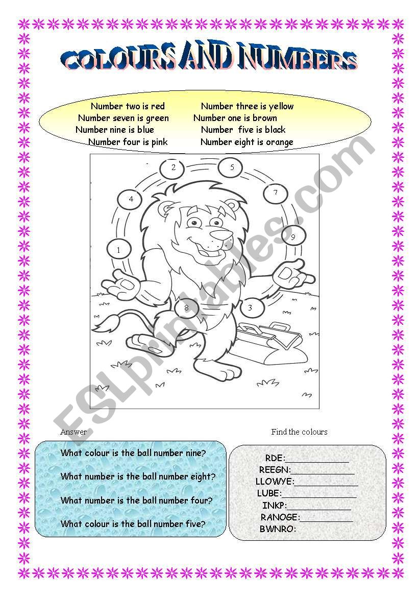 colours and numbers worksheet