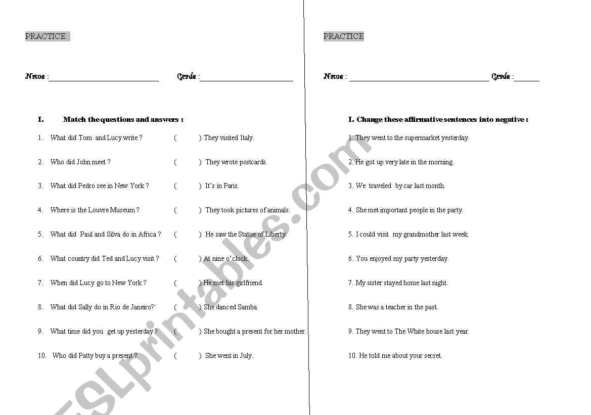 the past worksheet