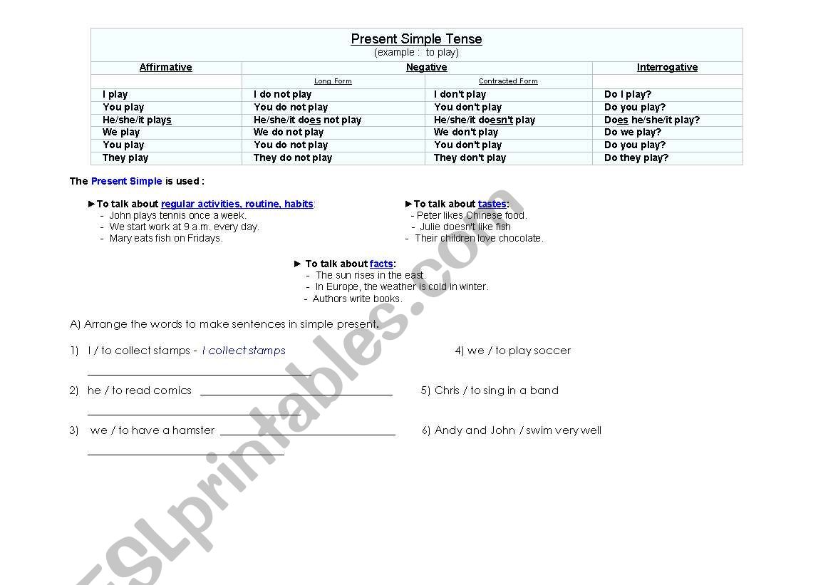 Simple Present worksheet