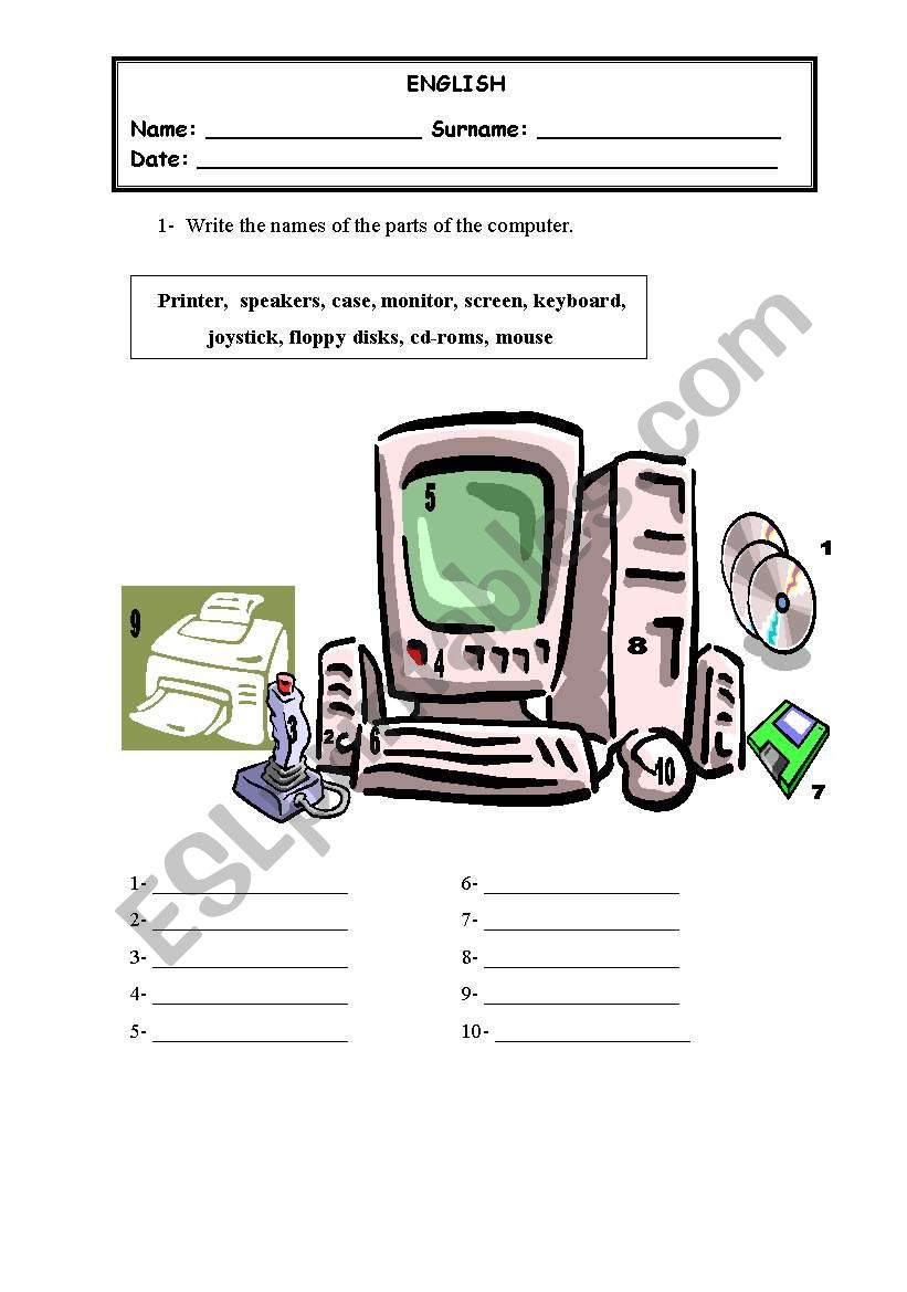 Computer worksheet