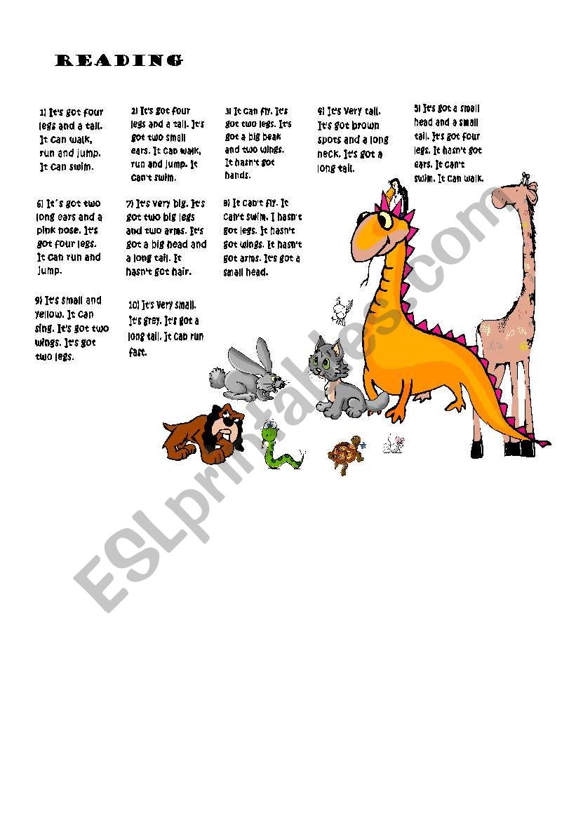 A reading about animals - ESL worksheet by marilafi