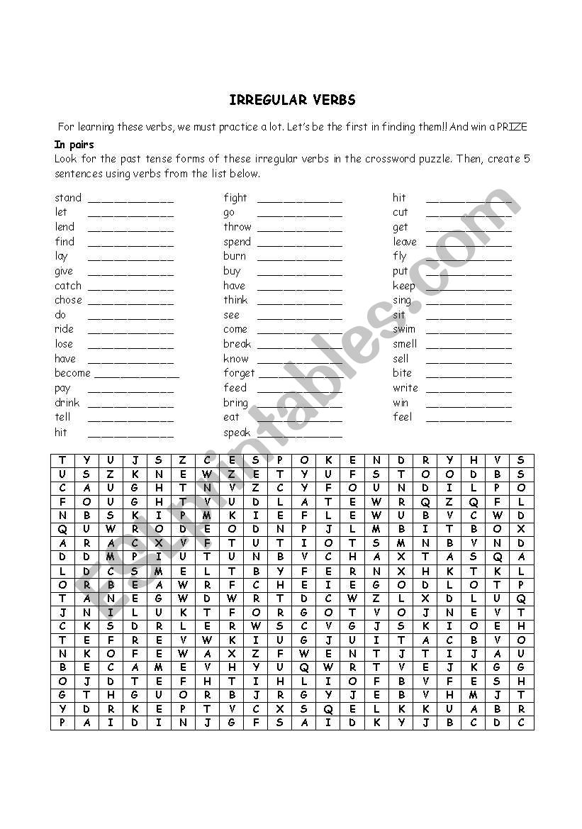 IRREGULAR VERBS WORDSEARCH worksheet