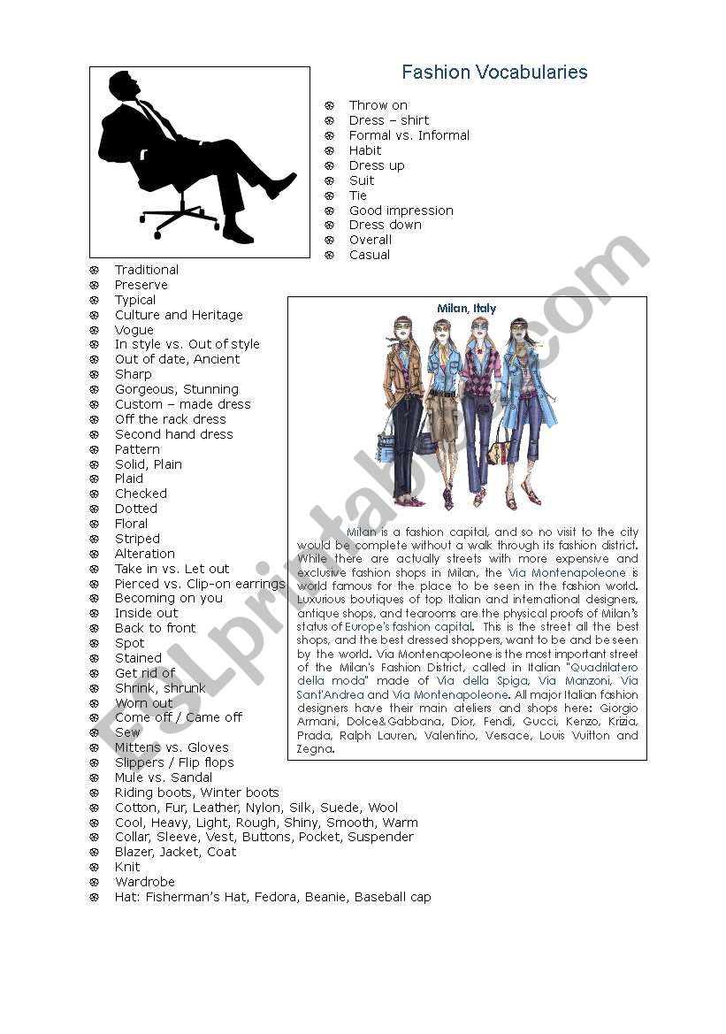 fashion vocabulary worksheet