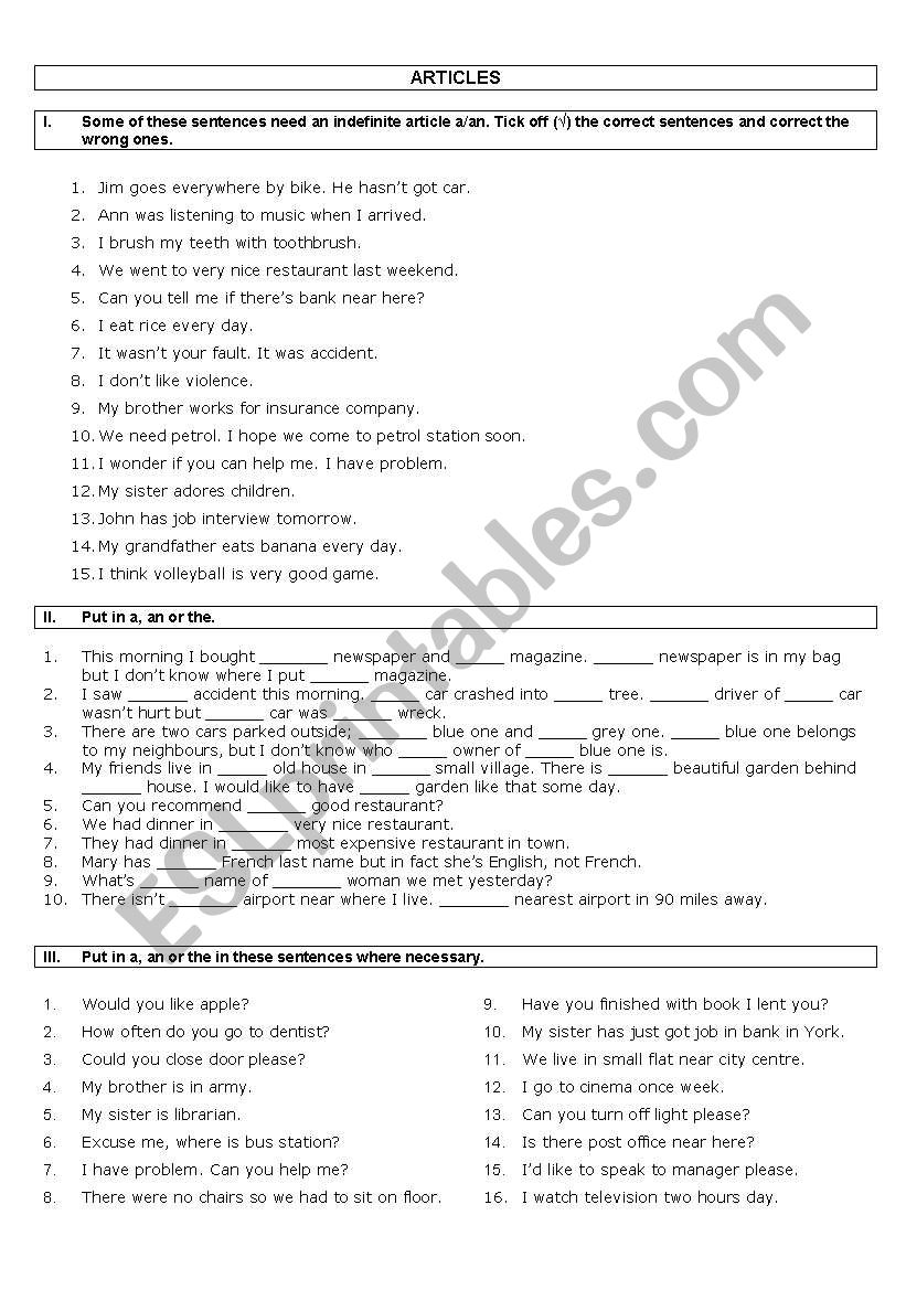 definite and indefinite articles