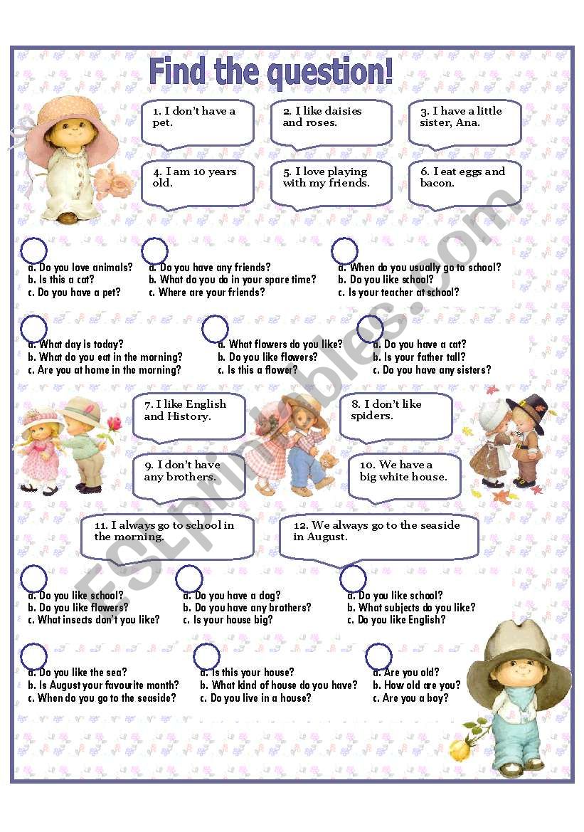 FIND THE QUESTION! worksheet