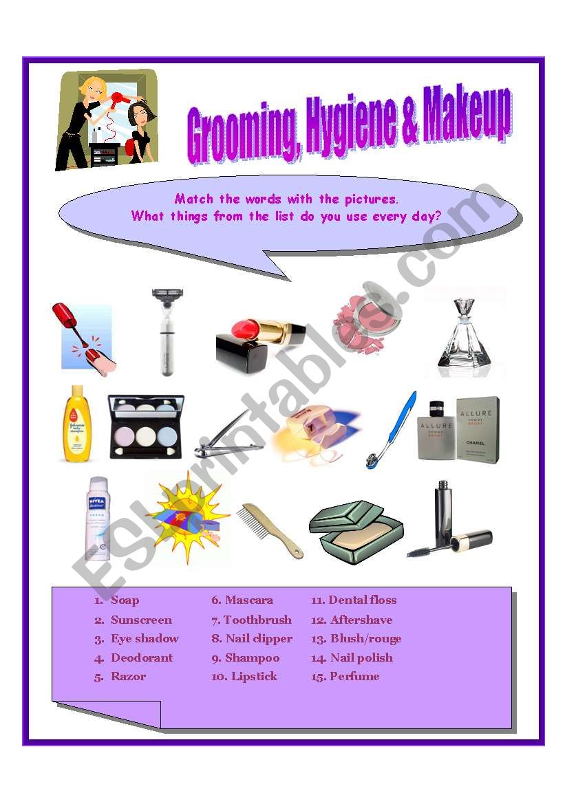 Grooming and Makeup worksheet