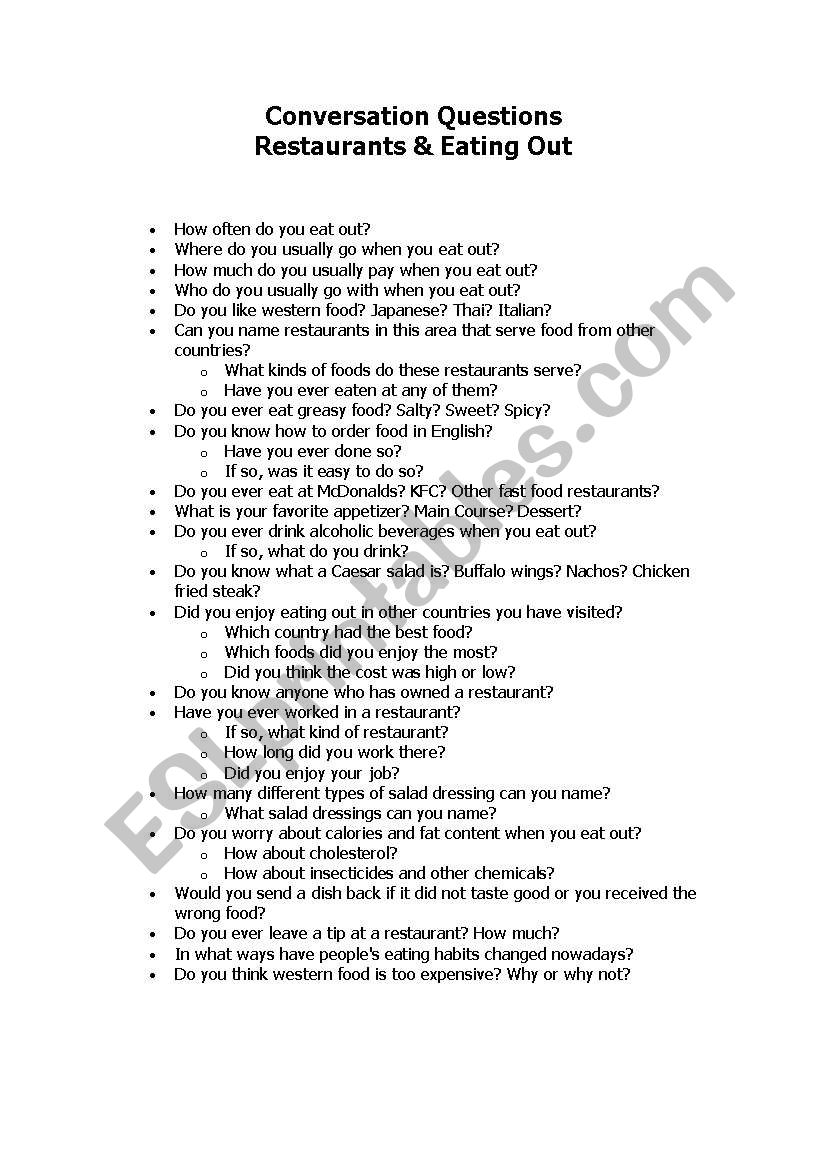Conversation questions worksheet