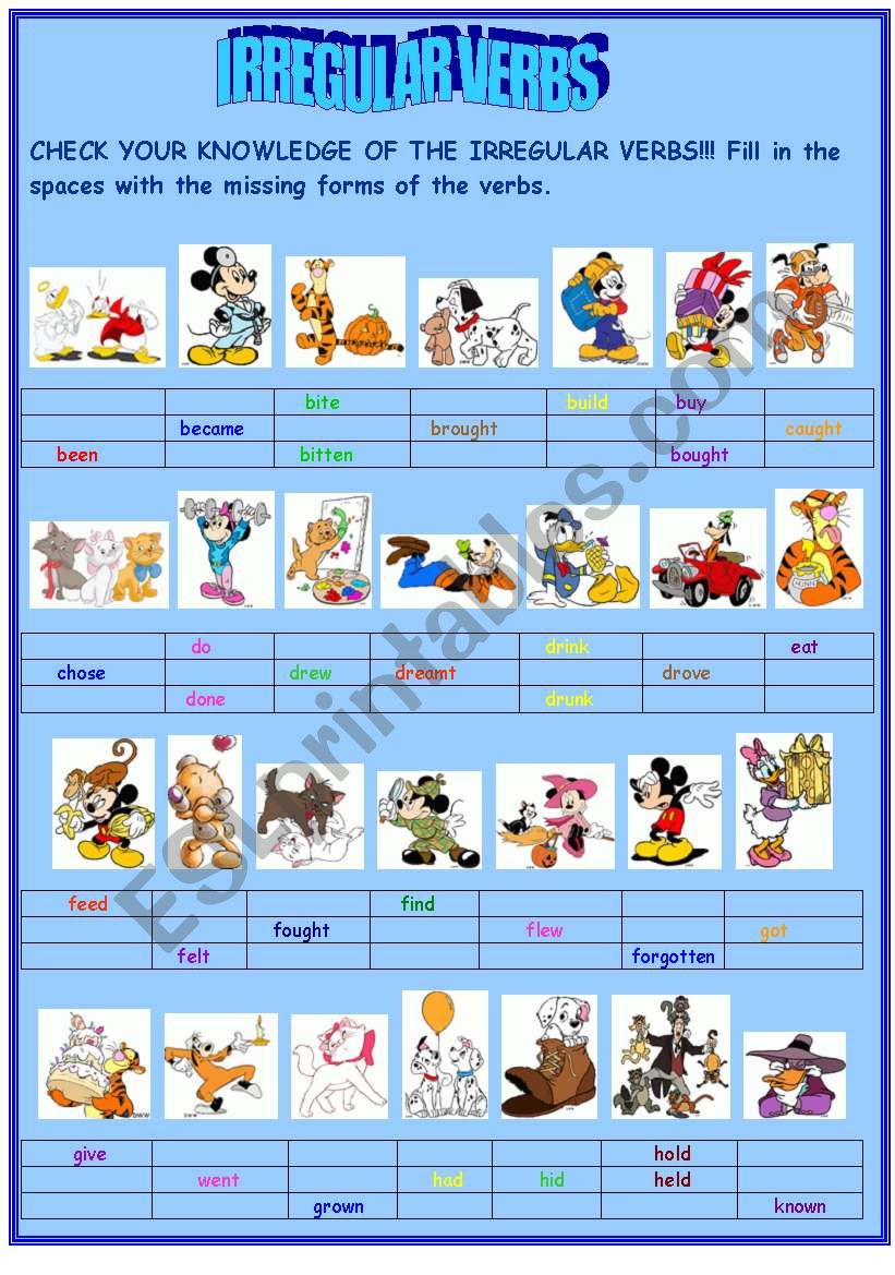 Irregular verbs (PART I) worksheet