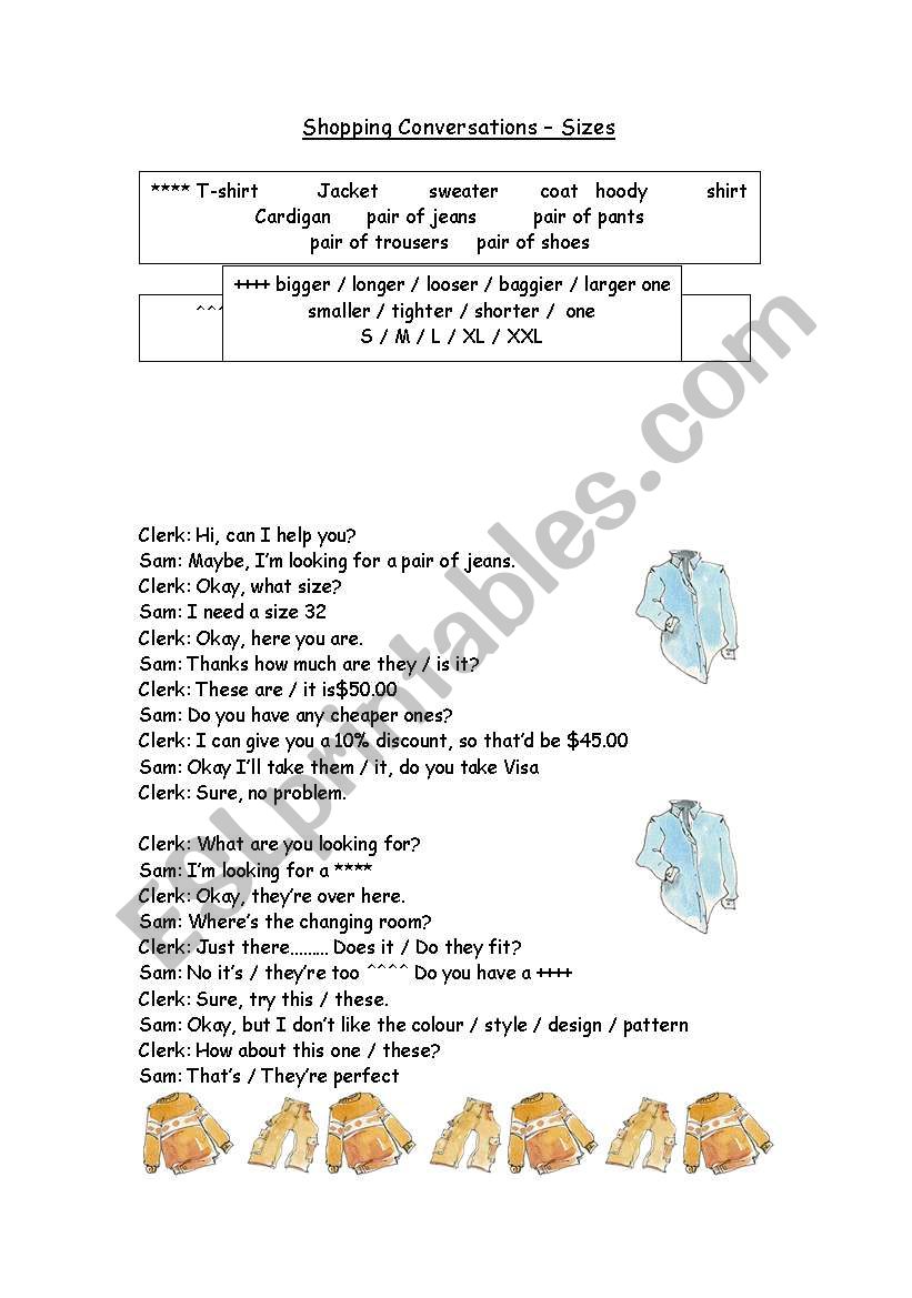 SHOPPING CONVERSATION worksheet