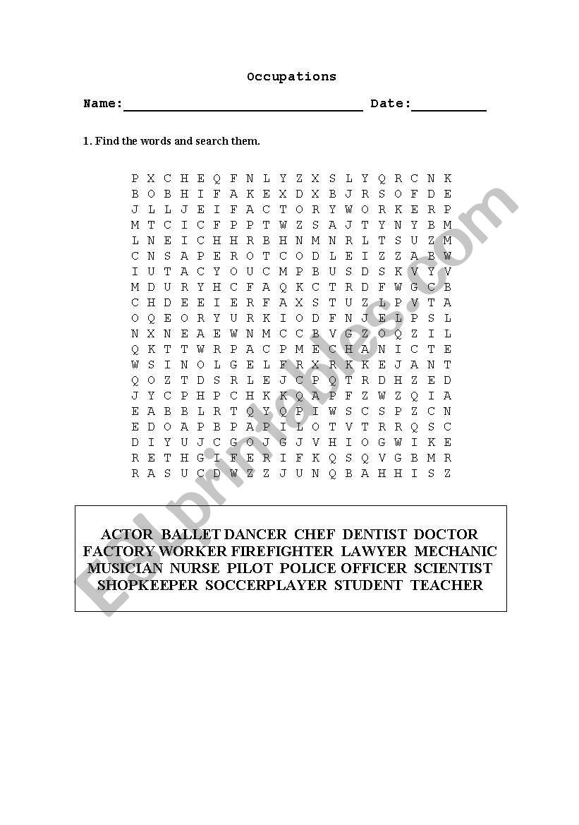 OCCUPATIONS WORDHUNT worksheet