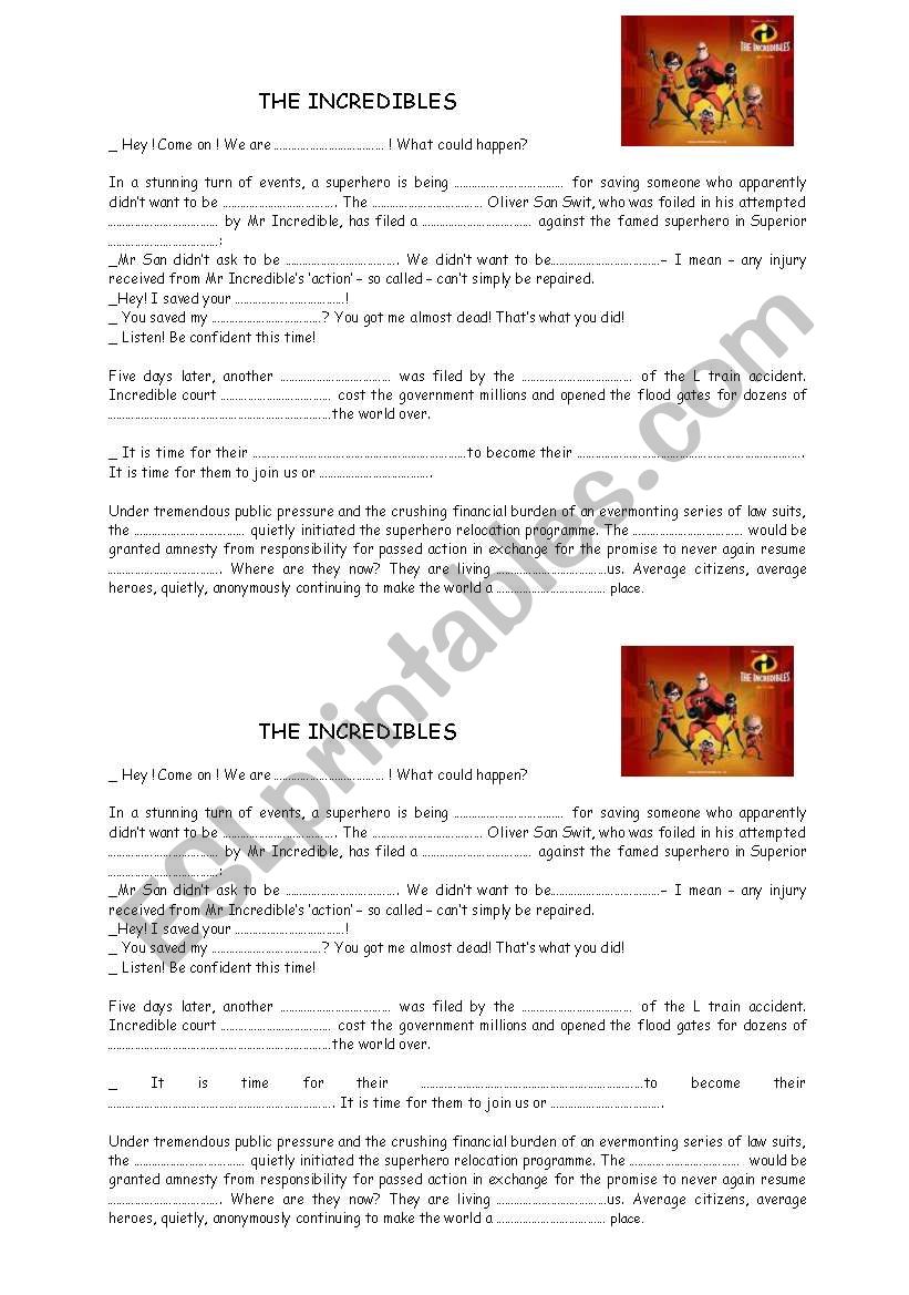 The Incredibles worksheet