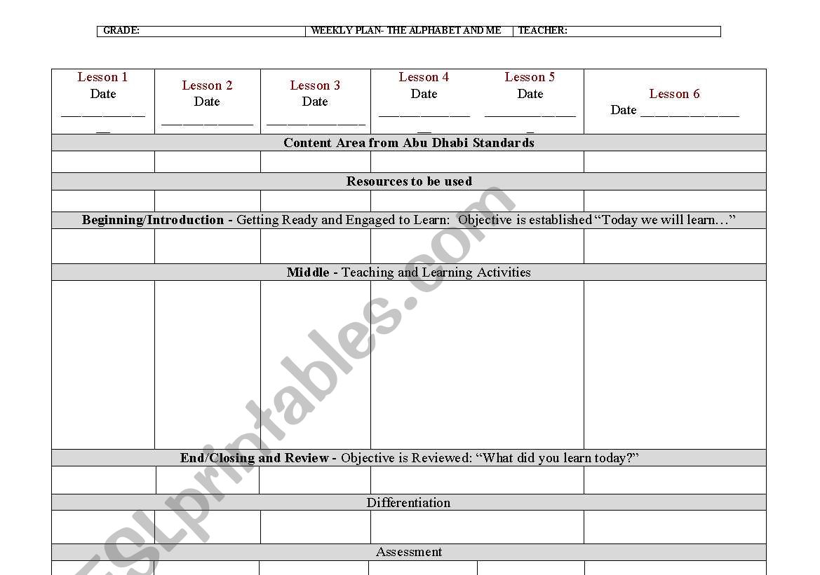 weekly plan worksheet