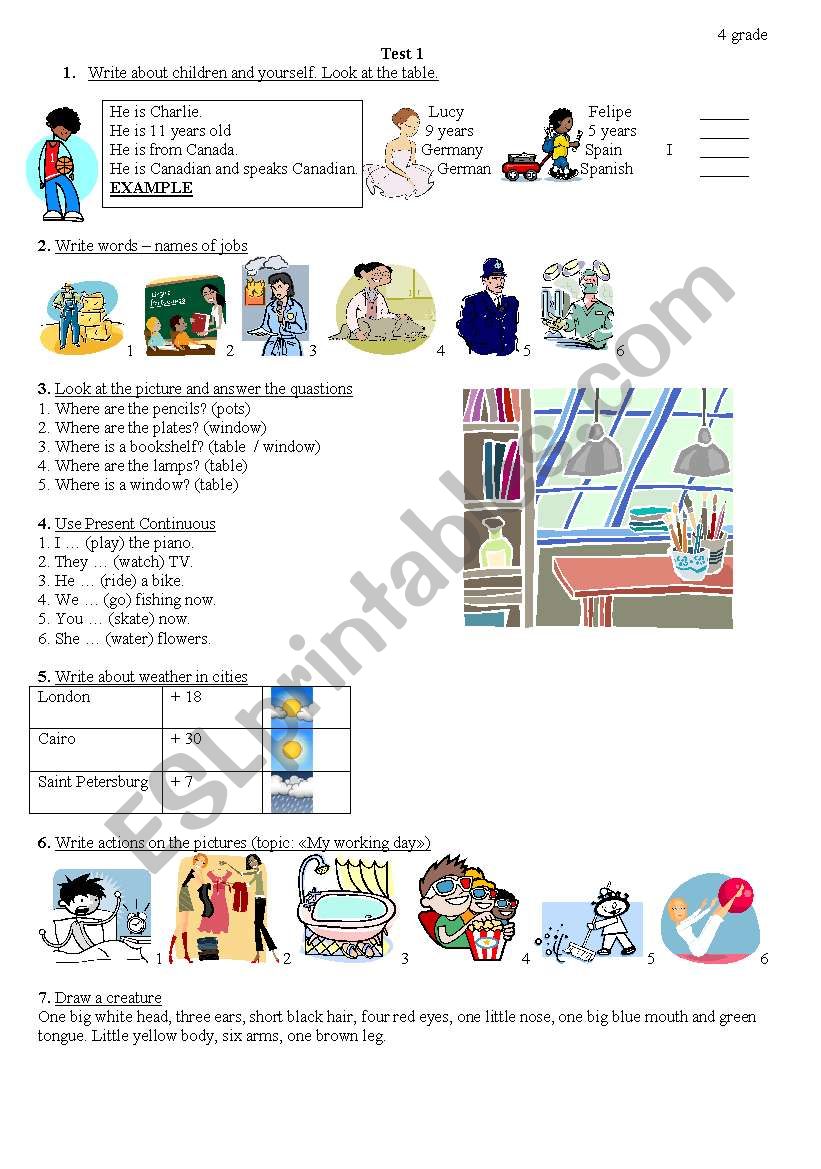 test for primary school worksheet