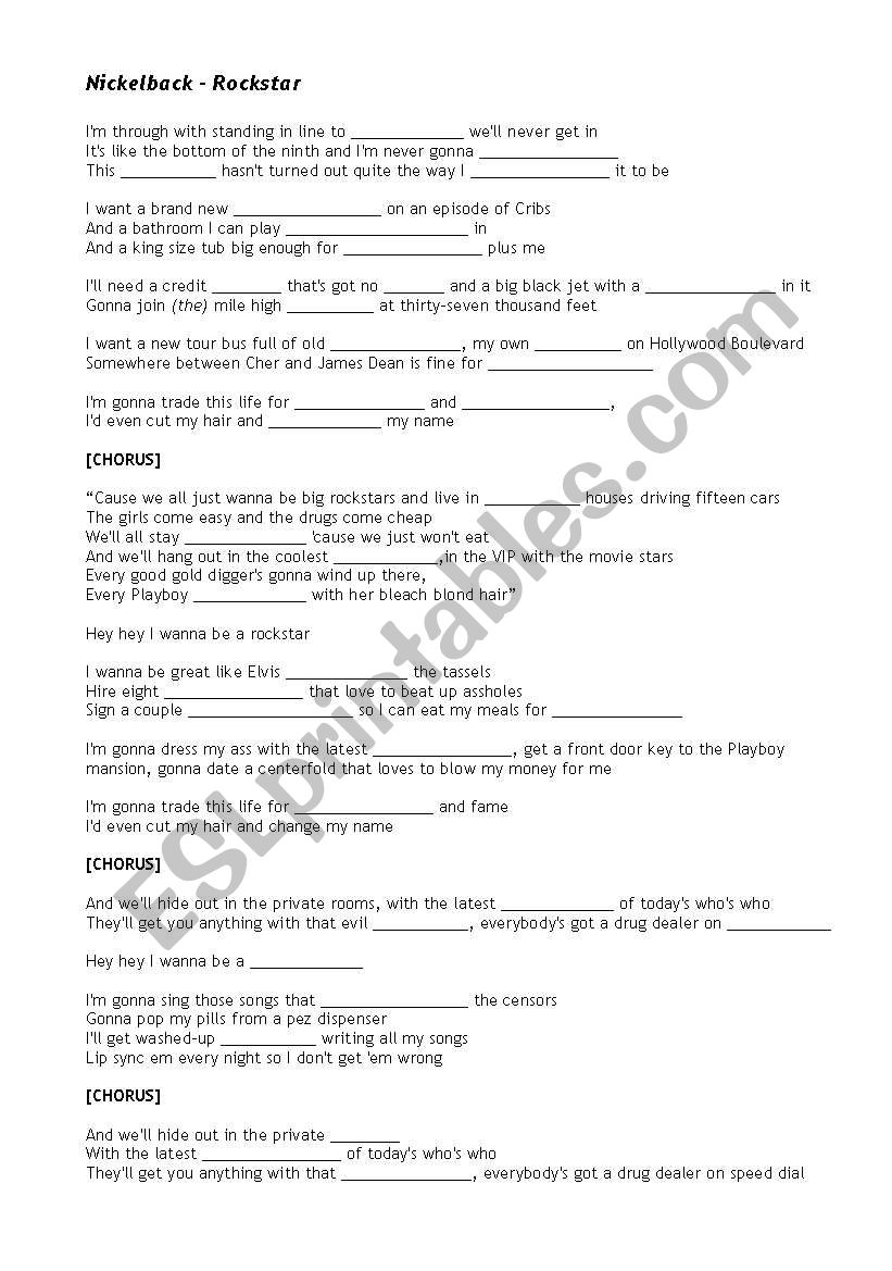 Nickelback - Rock Star worksheet