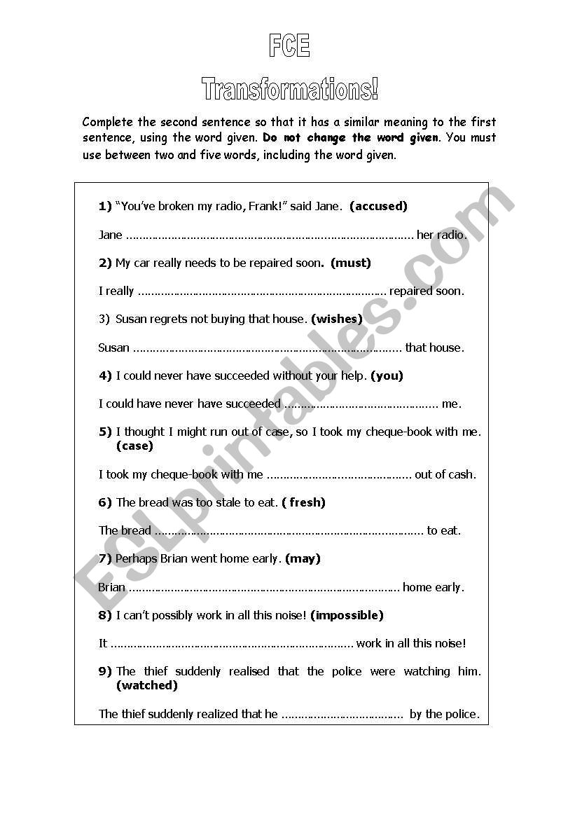 paraphrasing exercises fce with key pdf