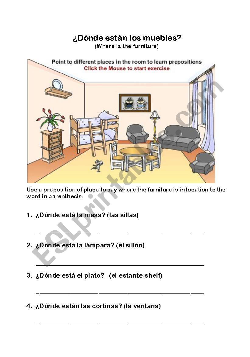 Where is the furniture? worksheet