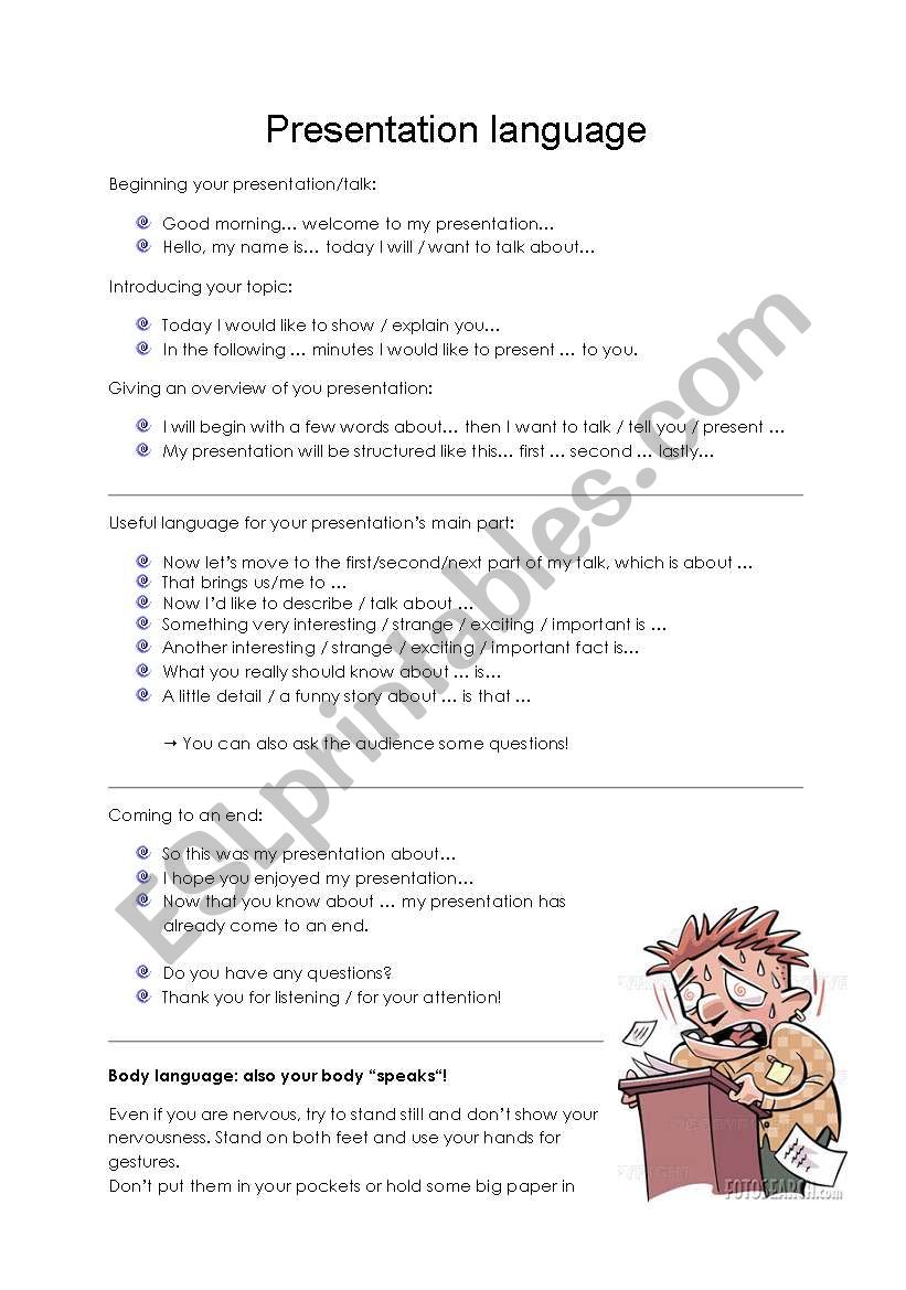 presentation language worksheet