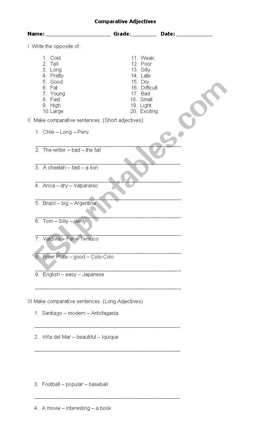 comparatives and superlatives worksheet