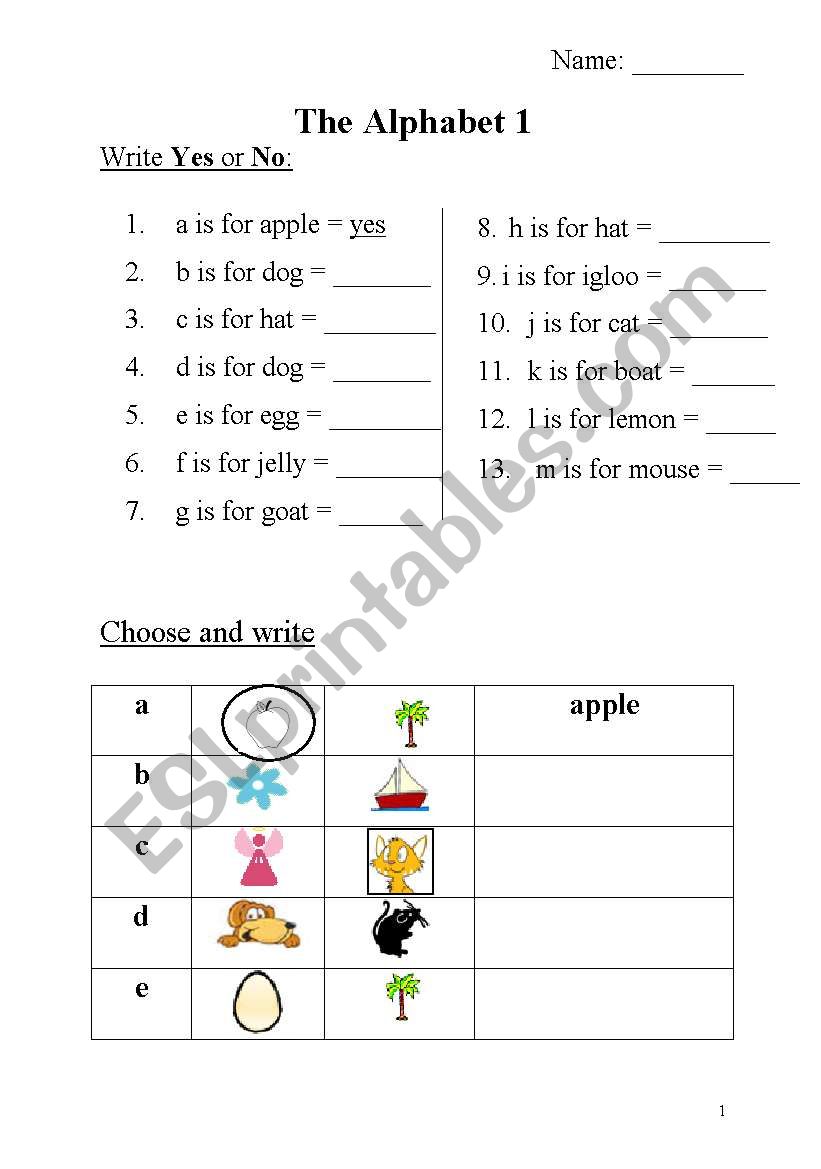 The Alphabet a-m worksheet