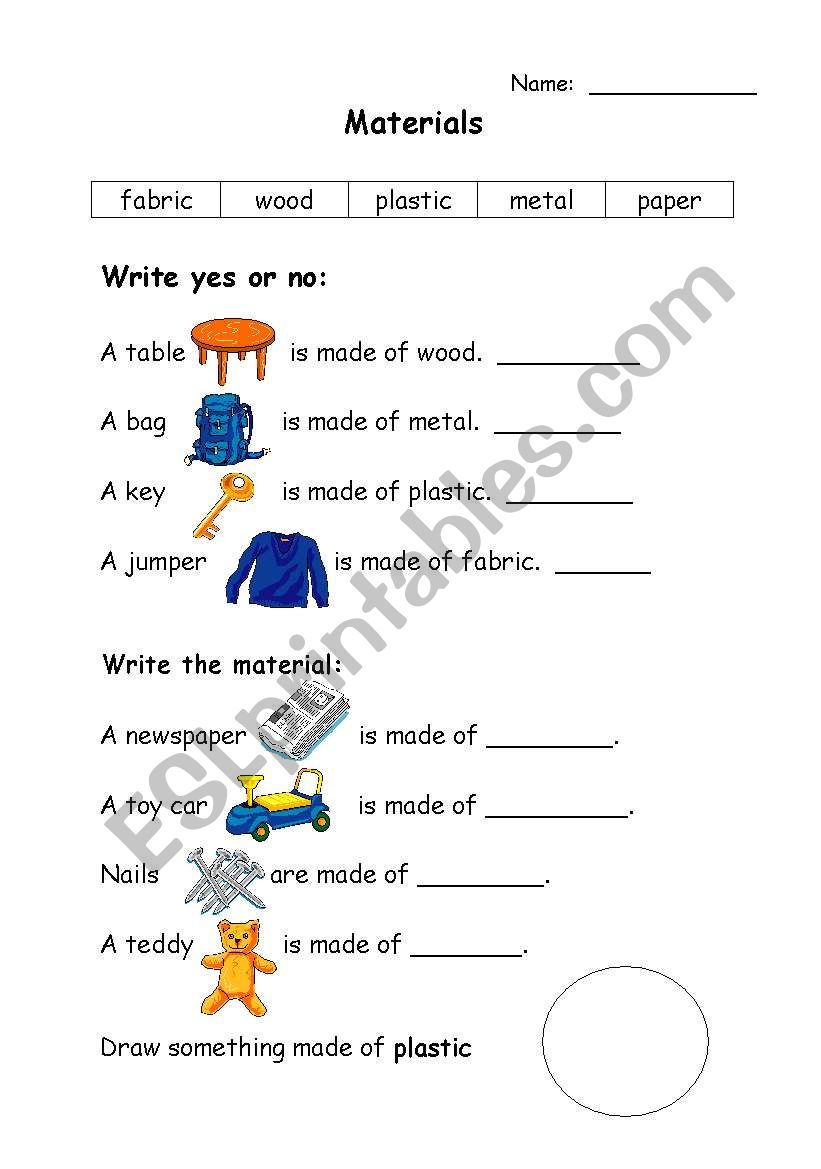 materials worksheet