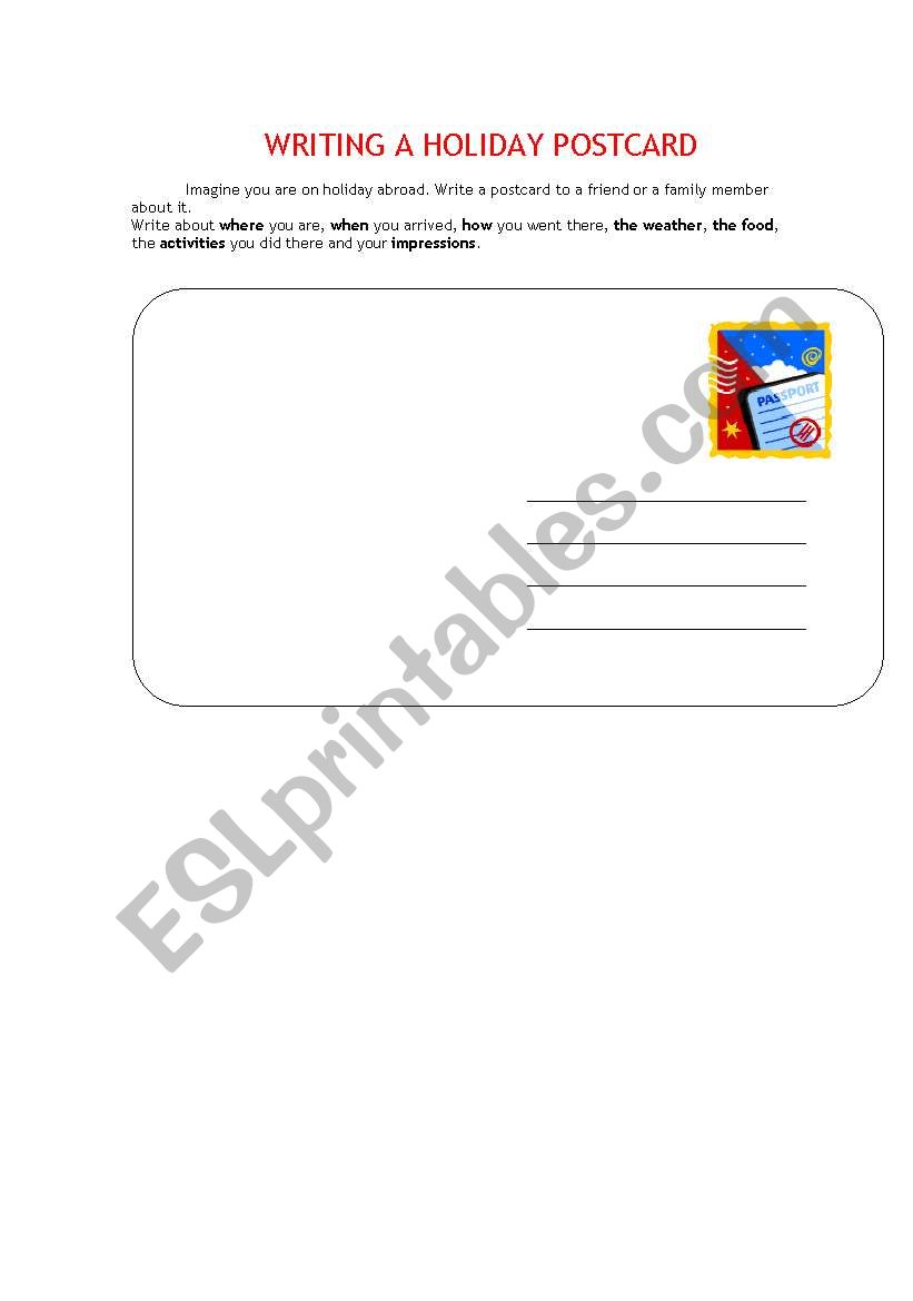 holiday postcard worksheet